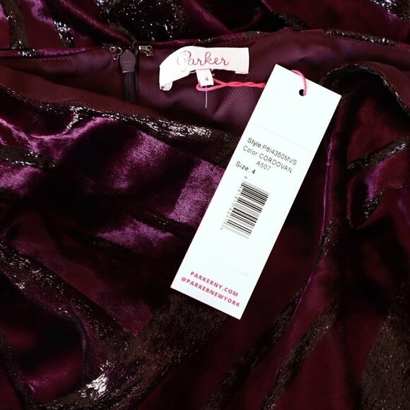 Parker Selma Velvet Metallic Burgundy Asymmetric Midi Slip Dress New NWT 4 8 - Picture 6 of 7